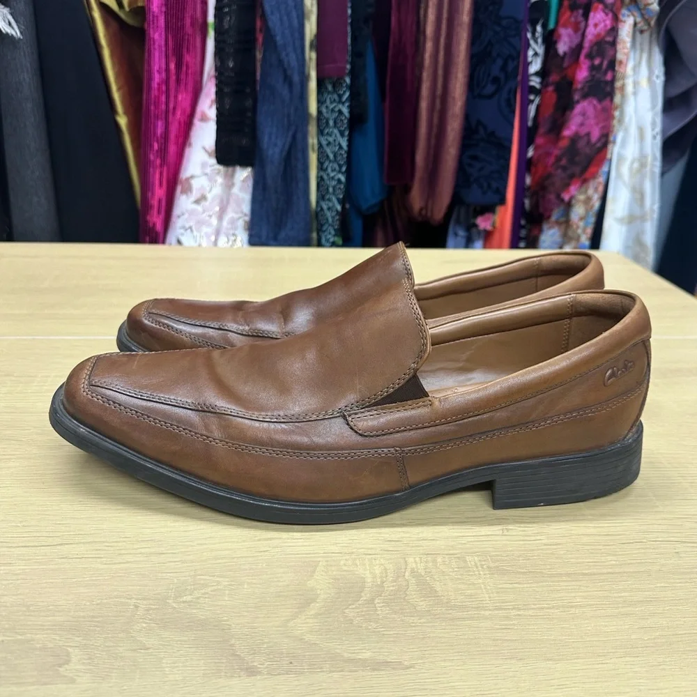 Clarks Collection Tilden Free Men's Dark Tan Leather Loafer Size 14 EUC
